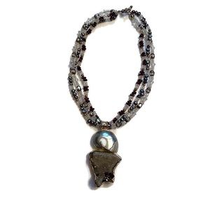 KIT HEATH PENDANT NECKLACE GEODE SHELL 3 STRAND STERLING SILVER 925 SETTING KH